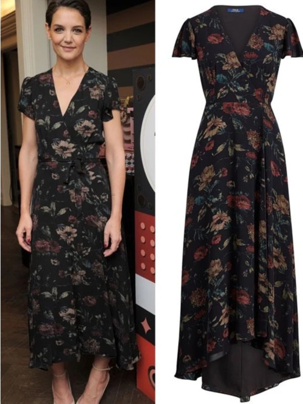 Polo by Ralph Lauren Black Floral V-Neck Maxi Dress